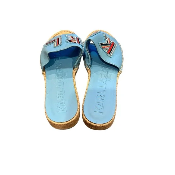 Karl Lagerfeld Caine Studded Espadrille Sandals BALTIC BLU Size 6.5 New‎
